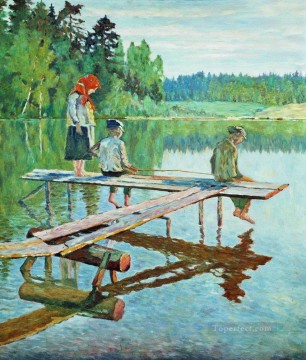ニコライ・ペトロヴィッチ・ボグダノフ・ベルスキー Painting - 夜の釣り人ニコライ・ボグダノフ・ベルスキー